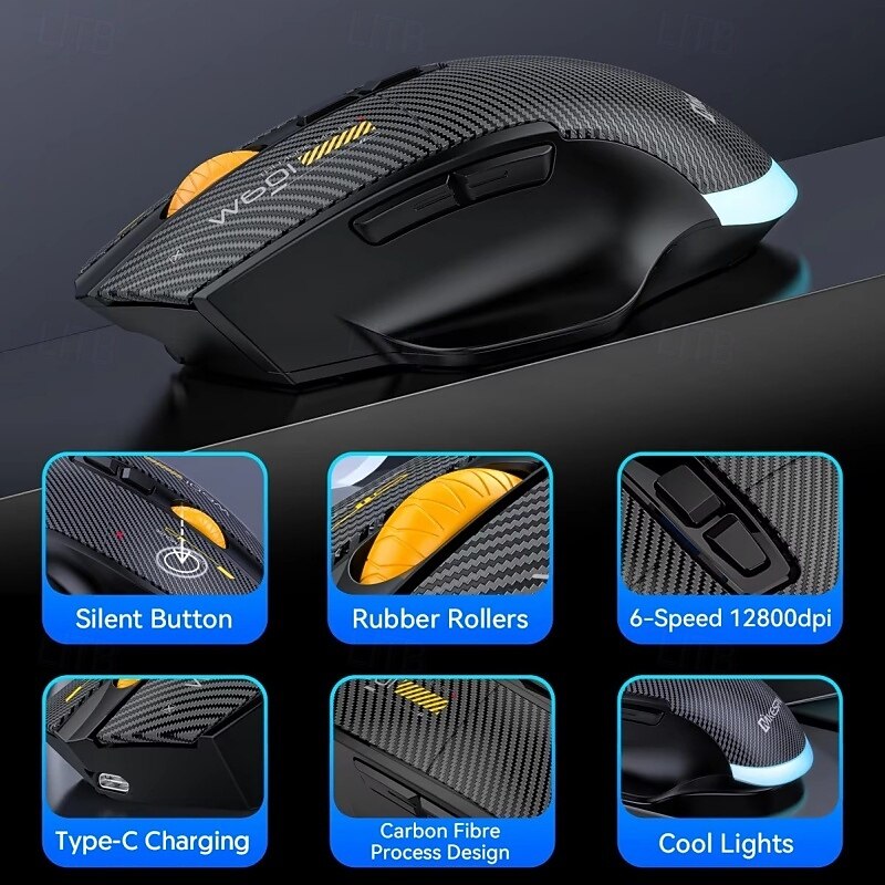MKESPN Wireless 2.4G Bluetooth 3 Modes Connect Mouse 12800DPI Adjust Macro RGB Gaming Mouse Programmable 500 mAh Rechargeable2