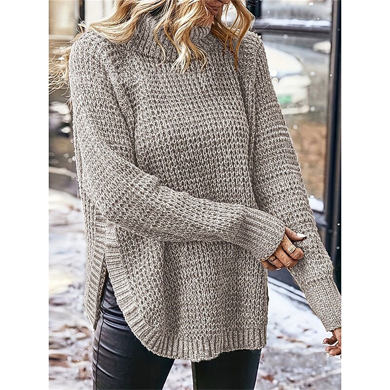 Women's Sweater Casual Soft Pure Color Chunky Turtleneck Knitted Long Sleeve Regular Tops Knit Outdoor Daily Weekend Khaki Fall Winter3