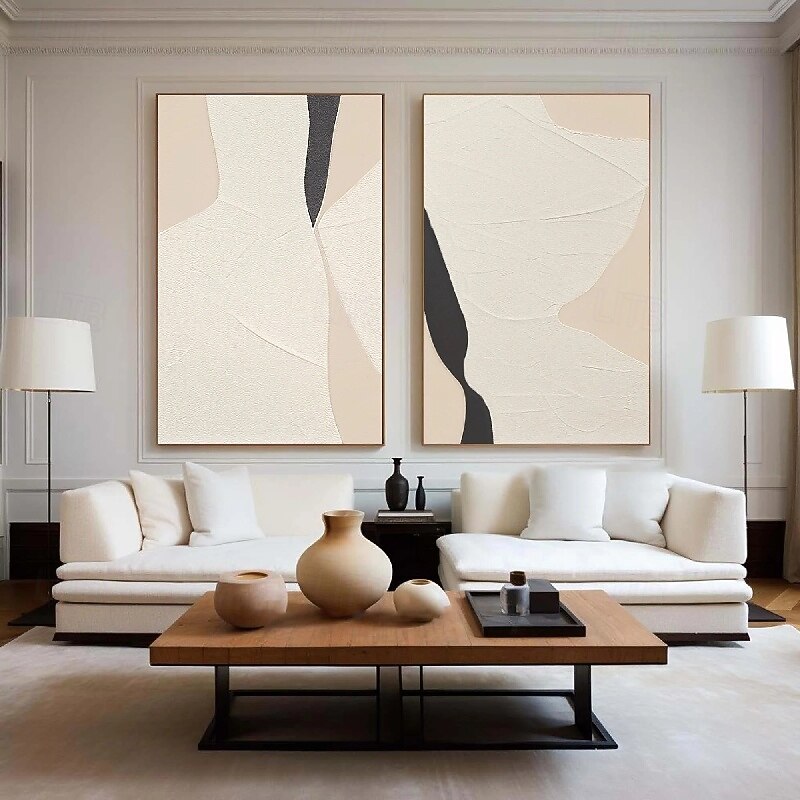 Oil painting handmade Wabi sabi painting handmade Wall Art Set of 2 Beige Abstract Painting on Canvas painting A Pair Beige Texture Wall Art Neutral Abstract Wall Art Boho painting2