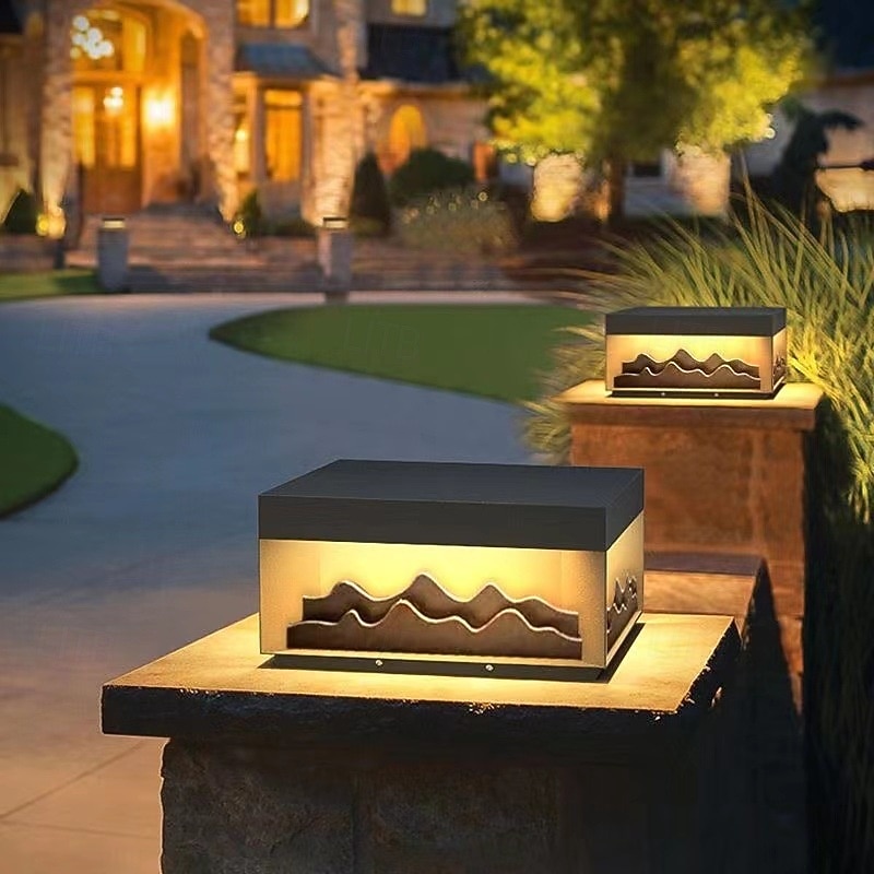 Column Post Lights Square Column Pillar Lamps Modern Black Fence Column Pedestal Light Exterior Waterproof Stainless Steel Gate Deck Stigma Lantern 110-240V 20W