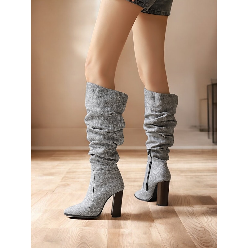 Women's Brown Over The Knee Slouchy Boots - Chunky Heel, Pointed Toe, Stylish Casual Fall and Winter Footwear