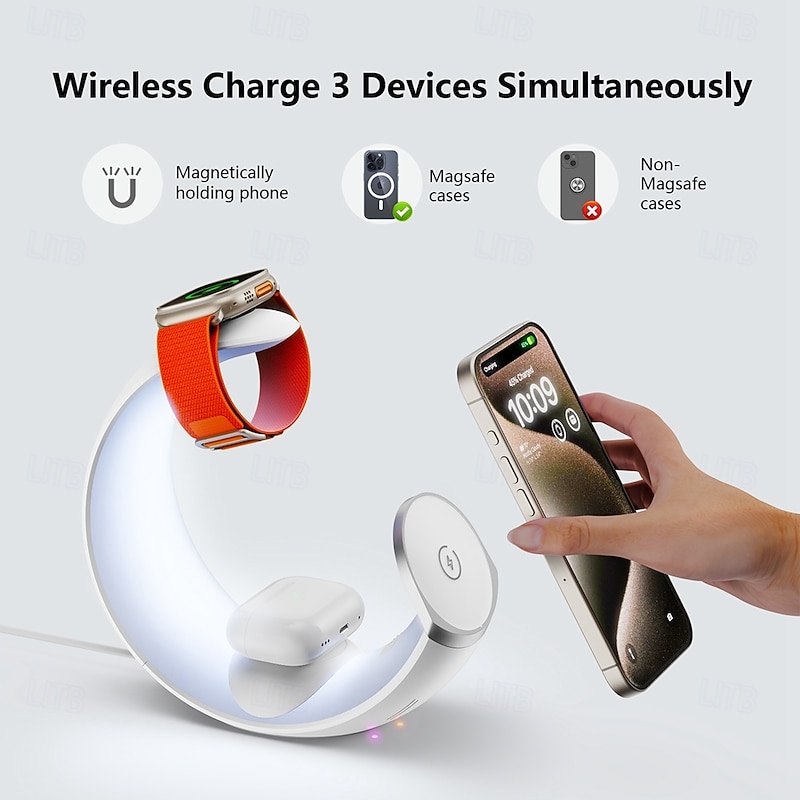 2024 Hottest Multi-function 4 In 1 Night Light Wireless Charger For iPhone Airpods iWatch Moon Shape Magnetic Wireless Charger