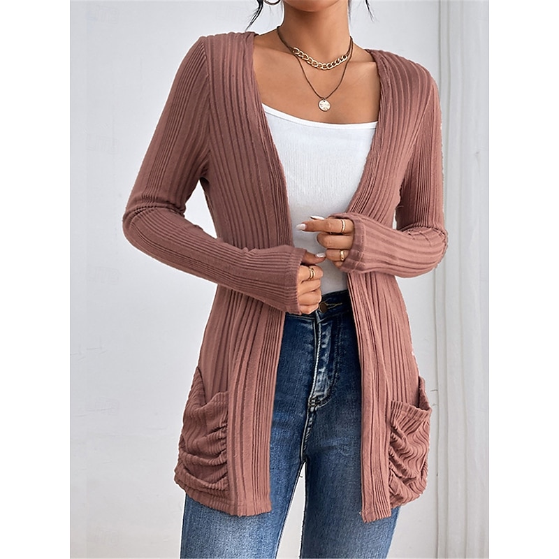 Women's Coat Outdoor Street Daily Wear Fall Winter Regular Coat Regular Fit Thermal Warm Breathable Stylish Casual Jacket Long Sleeve Plain with Pockets Black Pink Green