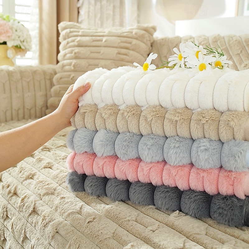 Rabbit Plush Fluffy Sofa Mat Cozy and Soft Couch Cover Perfect for Adding Warmth and Comfort Stylish Furniture Protector for Living Room Decor2