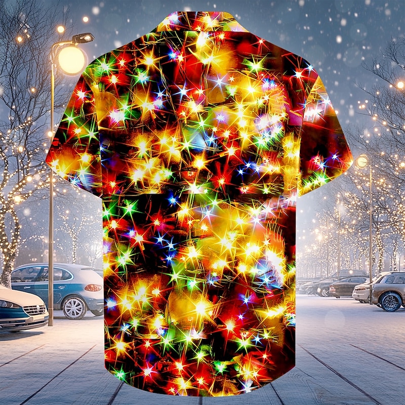Christmas Men's Sparkly Glittery Shirt Short Sleeve Casual Resort Daily Holiday New Year Eve Summer Cuban Collar Print Button-Down Light Blue Pink Blue Green Dark Blue2