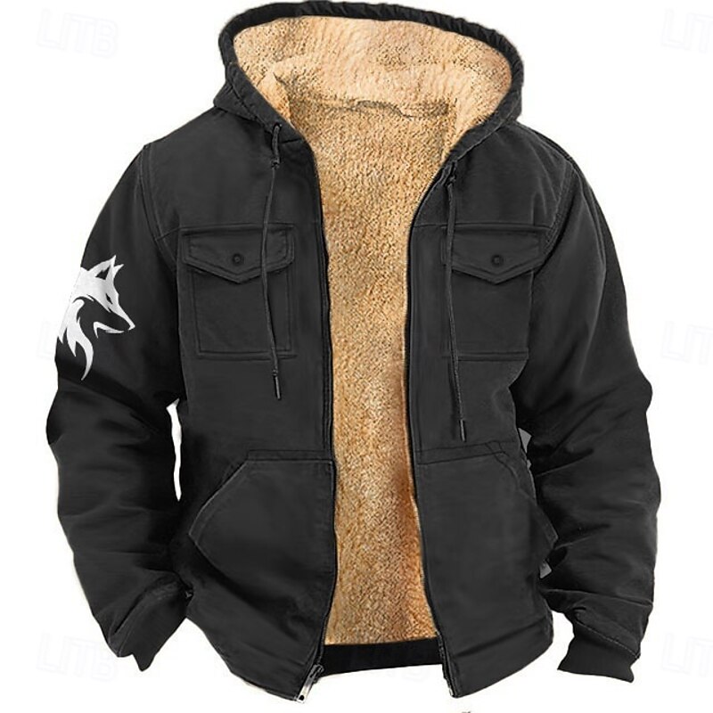 Men's Wolf Cowboy Fleece Hoodie Hoodies Fashion Cool Long Sleeve Hooded Holiday Streetwear Black Blue Zipper Pocket Fall Winter Designer4