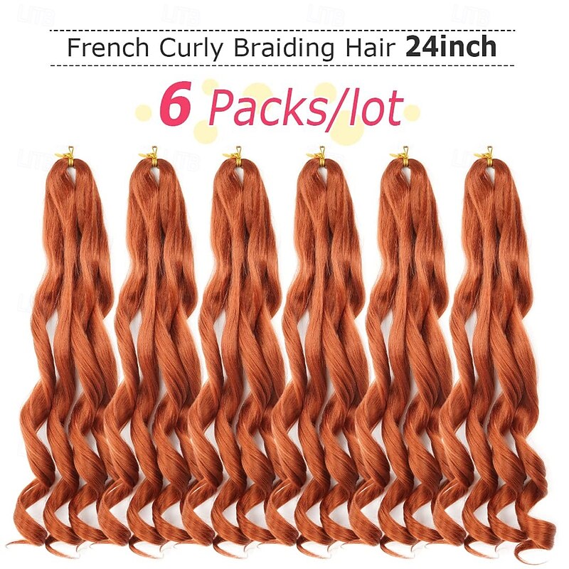 Ginger French Curl Braiding Hair 24 Inch Soft Ginger Braiding Hair Pre Stretched Loose Wave Bouncy 350 Braiding Hair 100g/pack Yaki Crochet Hair for Black Women Hair Extensions for Braids (#350)4