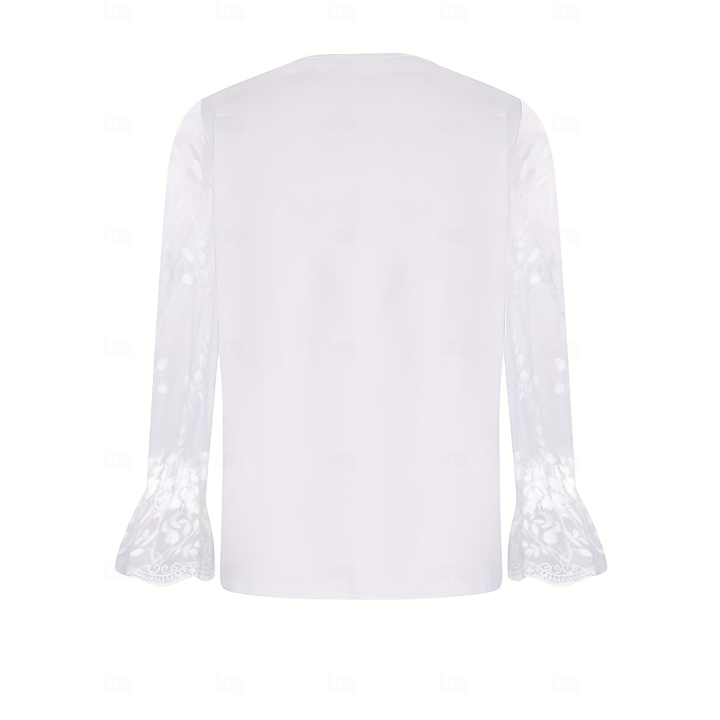 Women's Valentine Heart T Shirt Lace Splicing Top Mesh Elegant Fashion Lace Patchwork Lantern Sleeve Long Sleeve Regular Tops V Neck Party Valentine's Day2