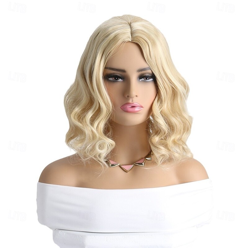 Blonde Wigs for Women Girls Short Curly Wavy Hair Wig Light Blond Shoulder Length Halloween Cosplay Daily Party Wigs4