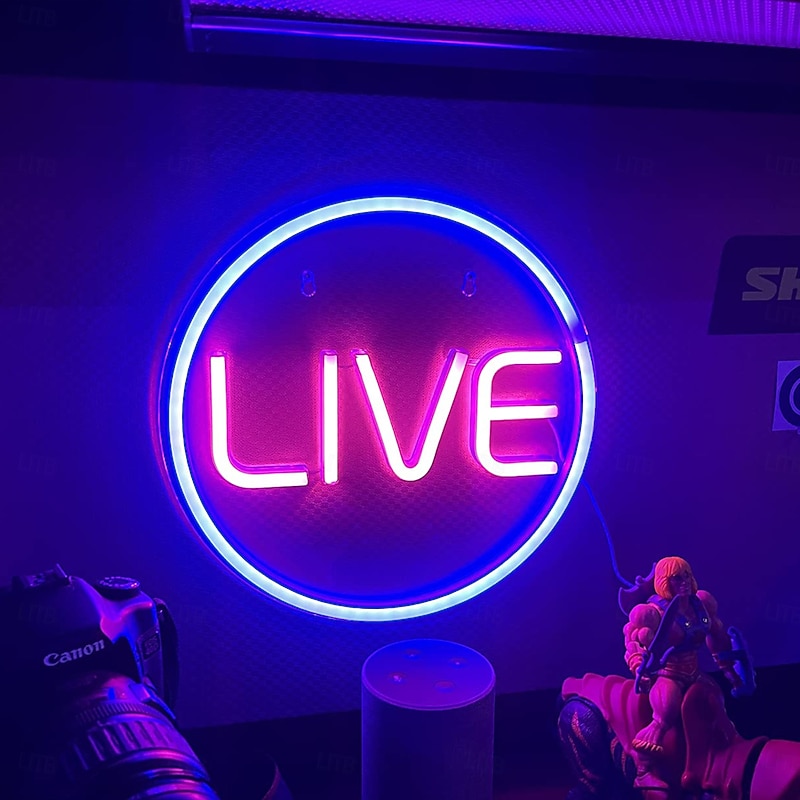 LIVE Neon Signs Lights, LED Live On Air Neon Lights, Round Led Sign Lights for Gamers - Cool Live Streaming/Recording Sign for Studio, Wall, Bedroom, Game Room Decor