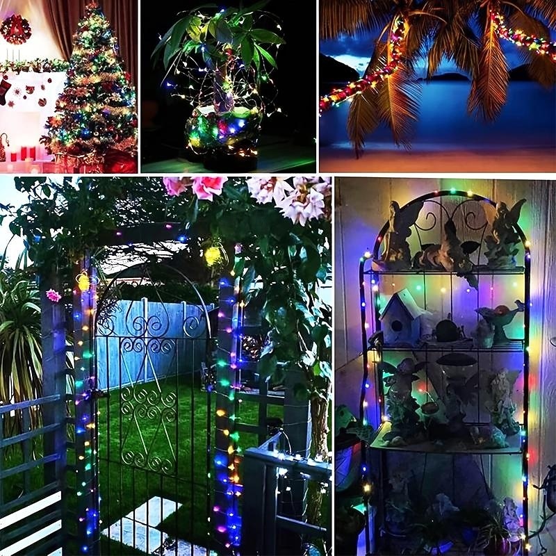 Elegant Wedding Reception Party 2 Pcs Christmas Outdoor Solar Copper Wire Light String Holiday Wedding New Year Courtyard Fence Steps Atmosphere Decoration Light String2