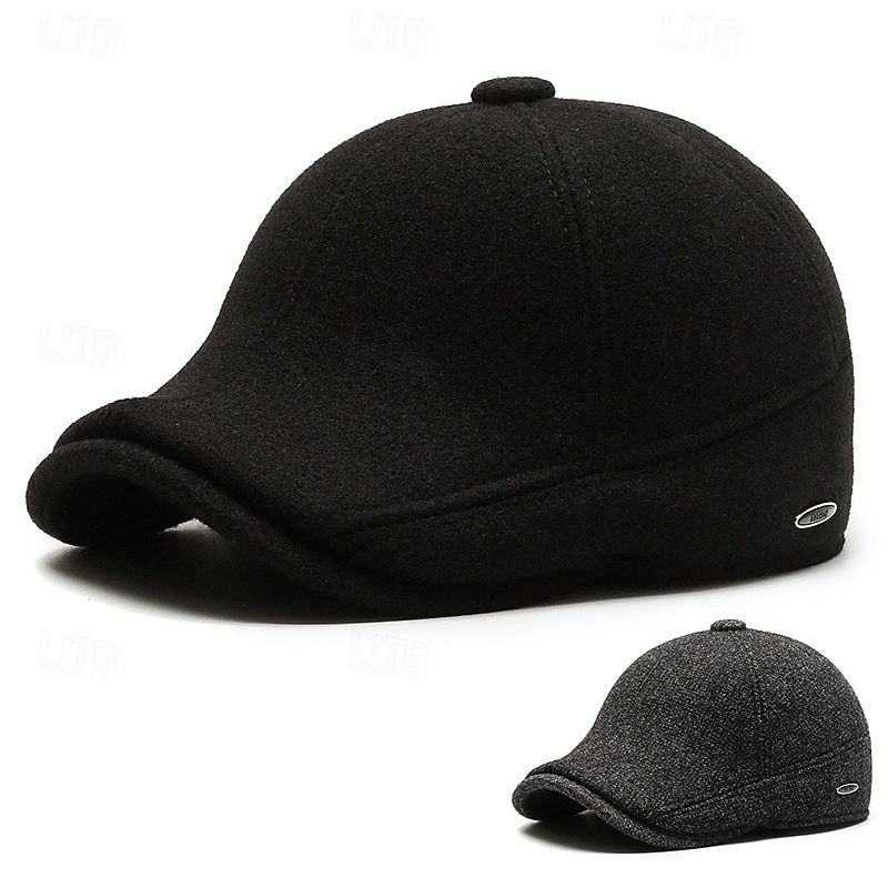 Men's Sun Hat Winter Hats Black Gray Woolen Keep Warm Fashion Casual Street Daily Plain Adjustable Sunscreen Breathable