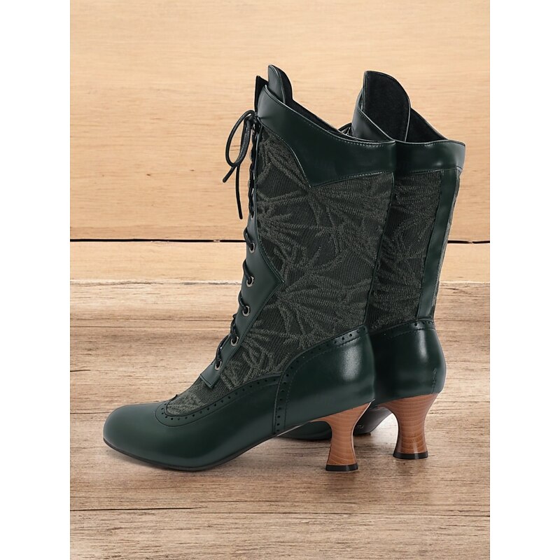 Women's Victorian Lace-Up Mid-Calf Boots with Vintage Lace Design and Faux Leather Accents - Retro Style for Cosplay, Formal Events, and Everyday Wear 7
