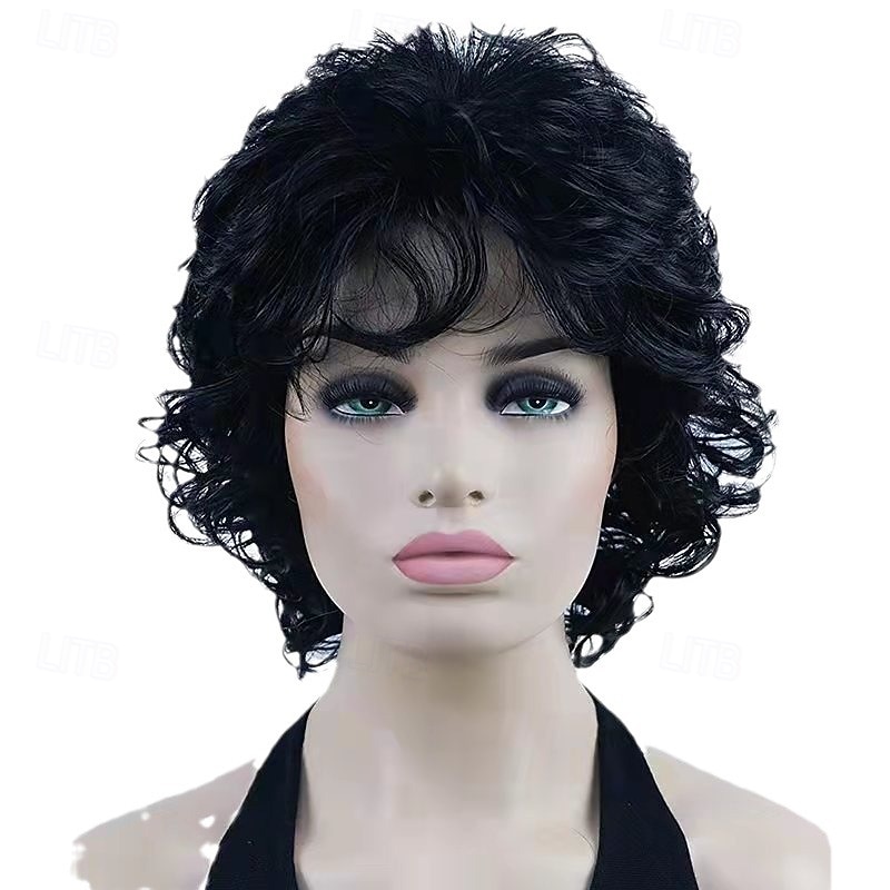 Synthetic Wig Curly Asymmetrical Wig Short Black Grey Synthetic Hair Women's Fashionable Design Soft Natural Black Gray2