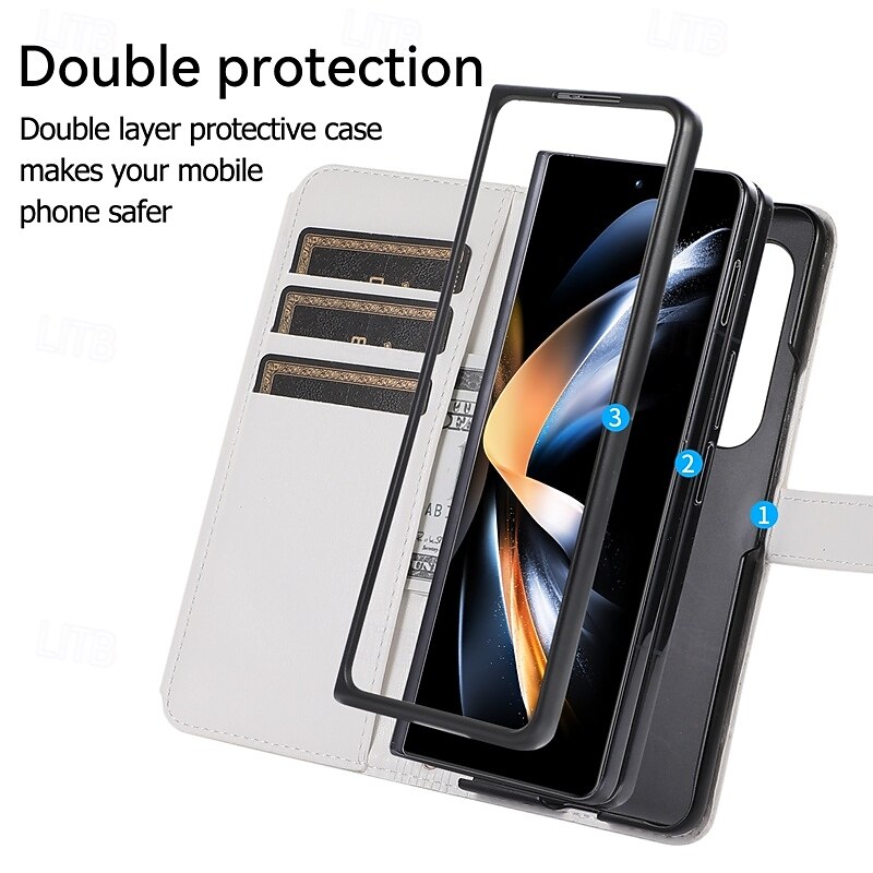 Phone Case For Z Fold 6 Z Fold 5 Z Fold 4 Z Fold 3 Flip Cover with Stand Holder Zipper with Wrist Strap Retro TPU PU Leather2