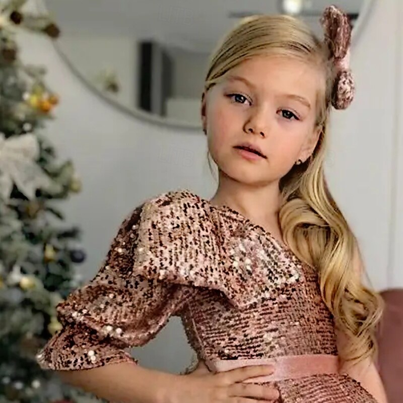 Kids Girls' Party Dress Solid Color Long Sleeve Performance Mesh Princess Sweet Mesh Mid-Calf Sheath Dress Tulle Dress Summer Spring Fall kids Pink Wine Navy Blue3