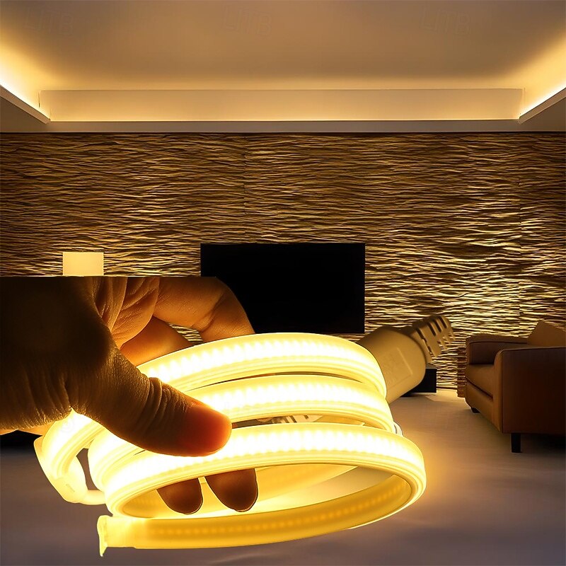COB LED Strip Light 288 LEDs/m, RA 90 High Brightness Strip Light, 3000K/4000K/6000K Flexible LED Tape for Bedroom, Kitchen, Home Decor-220V EU Plug