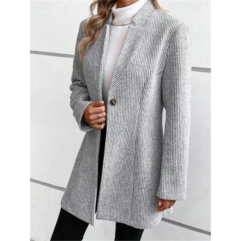 Women's Winter Coat Office Fall Winter Regular Coat Regular Fit Thermal Warm Breathable Comtemporary Stylish Casual Jacket Long Sleeve Plain Slim Fit Gray3