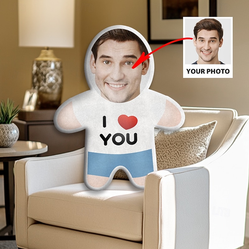 Custom Face Pillow Cushions Personalized Photo Minime Throw Pillow Humanoid Cushion Funny Gag Anniversary Gift For Him & Her Mini Me Doll Toy  I Love You Valentine's Day3