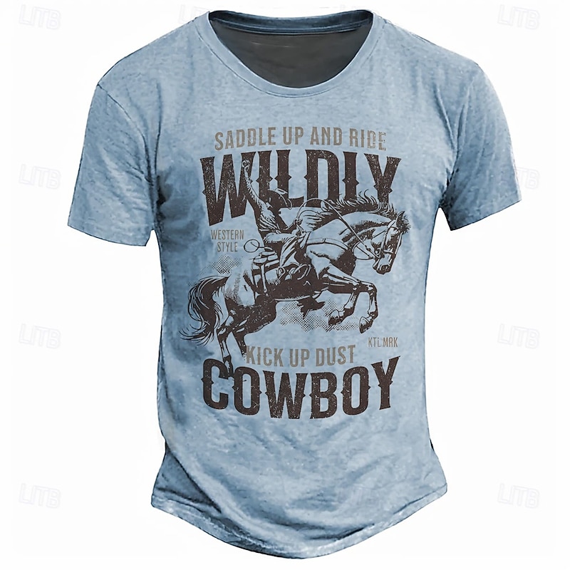 Men's Cowboy Graphic T-Shirt - Saddle Up Ride Wildly Western Kick Up Dust Tee3
