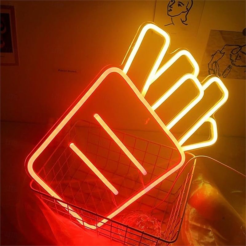 French Fries Neon Sign LED Light, Acrylic Neon Wall Art Decor 16.5x12"  for Kitchen, Restaurant, Party & Food Cart2