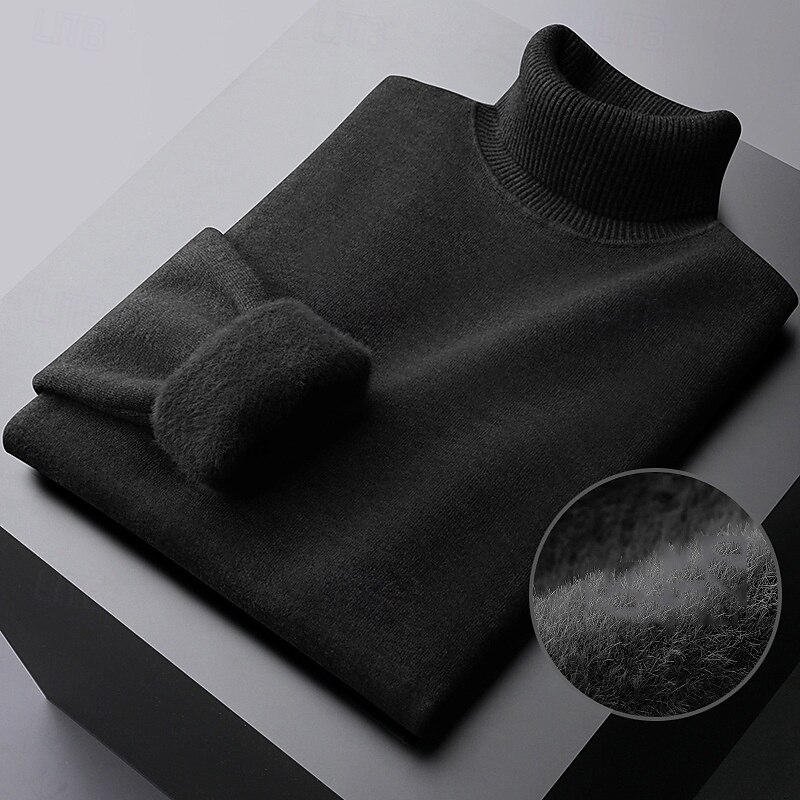 Men's Pullover Sweater Jumper Knit Sweater Ribbed Chunky Knit Regular Knitted Plain Turtleneck Fashion Casual Daily Wear Date Clothing Apparel Fall & Winter Camel Black M L XL3