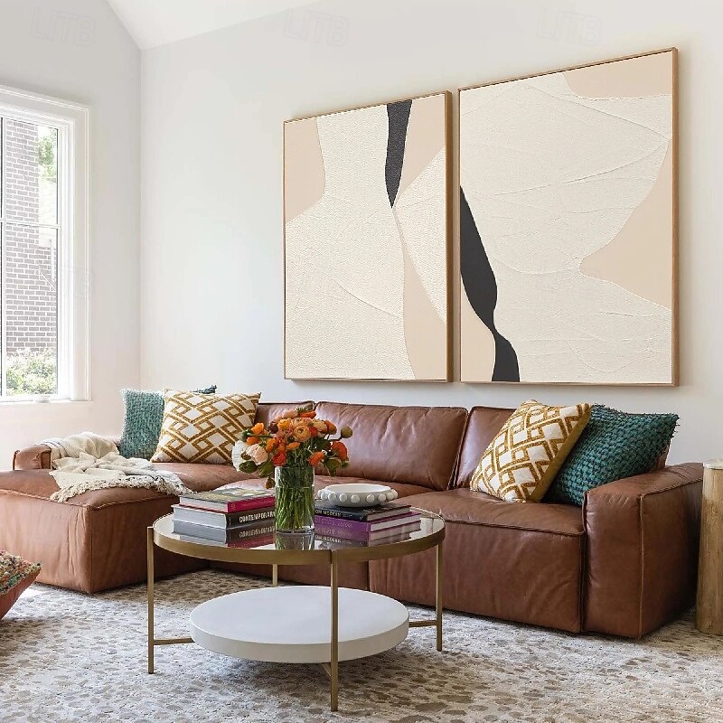 Oil painting handmade Wabi sabi painting handmade Wall Art Set of 2 Beige Abstract Painting on Canvas painting A Pair Beige Texture Wall Art Neutral Abstract Wall Art Boho painting3