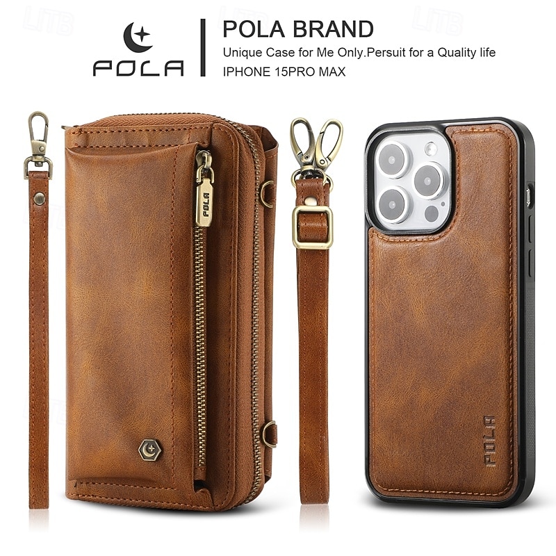 Phone Case For iPhone 16 15 14 Pro Max Plus 13 12 11 Pro Max Mini Back Cover Wallet Case with Stand Holder Zipper with Lanyard Retro TPU PU Leather4