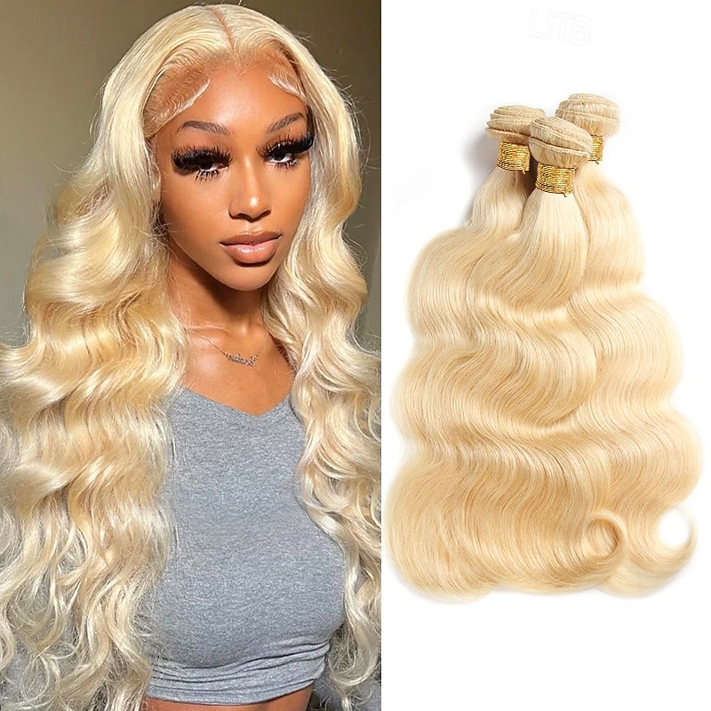 Blonde Human Hair 613# Human Hair Braided Hair Extension Body Wave 3 Bundles