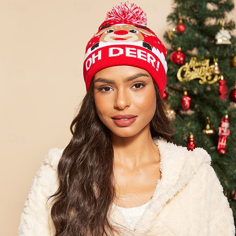 Christmas Kids Adult Decor Hat LED Christmas Hat Glow Christmas Knit Beanies Unisex Holiday Glow Sweaters Xmas Gifts New Year Party Ornaments