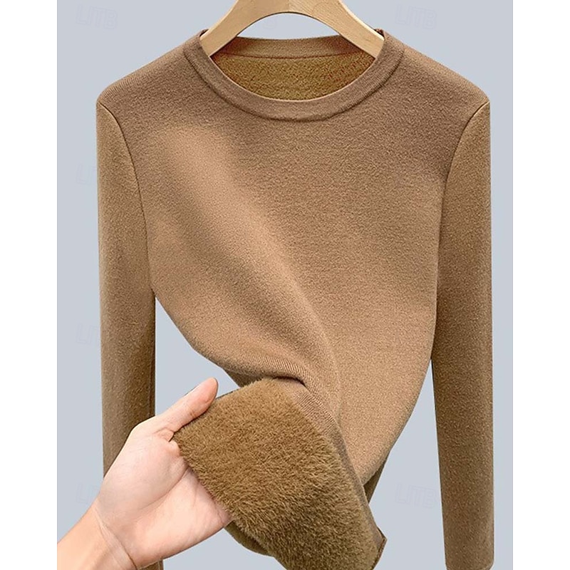Women's Basic Sweater Crew Neck Knit Knitted Fall Winter Work Fashion Daily Basic Long Sleeve Solid Color Black Camel