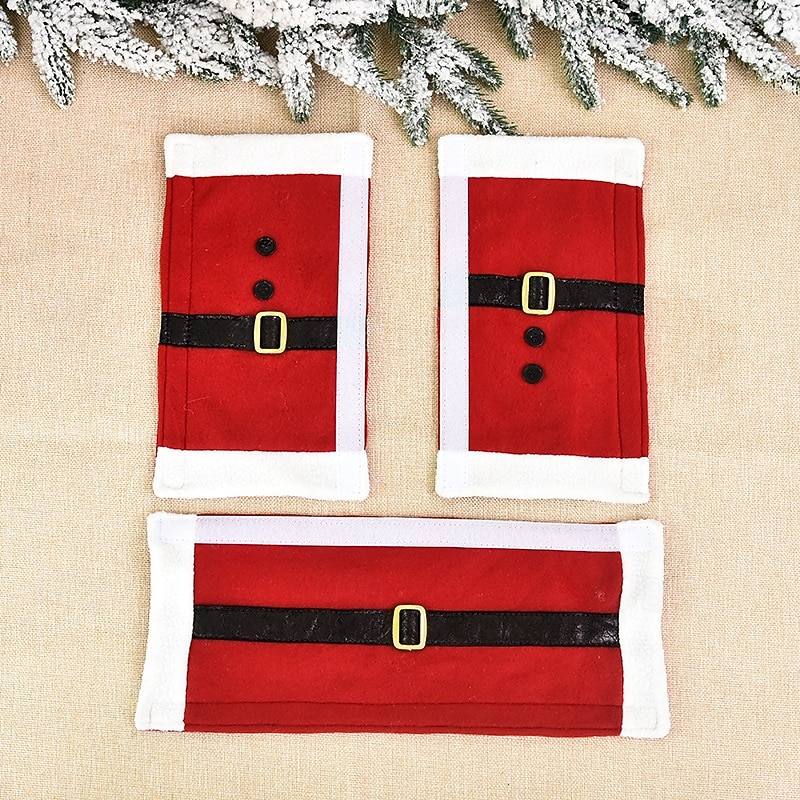 3 Pcs/Set Red Fleece Cloth Christmas Refrigerator Door Handle Cover Set Fridge Oven Handle Protective Cover For Xmas Home Decor4