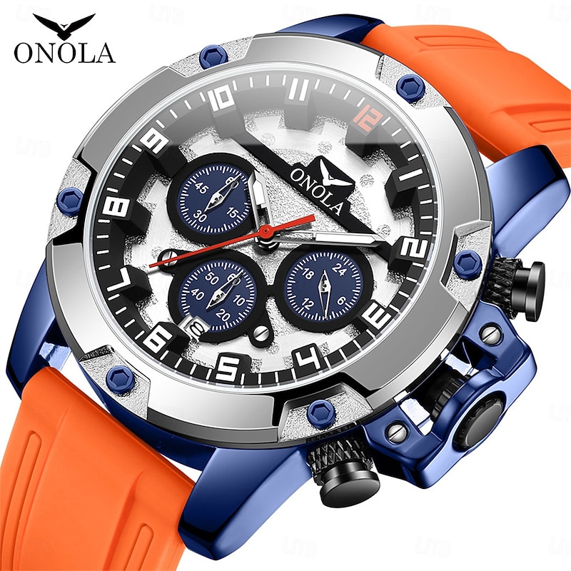 ONOLA Watches For Men 6858 Multifunctional Luminous Quartz Watches Sports Silicone Strap Waterproof Mens Watch