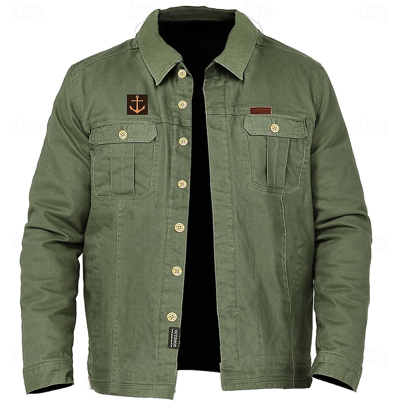 Men's Anchor Work Shirt Western Shirt Cargo Shirt Long Sleeve Vintage Casual Tactical Sports & Outdoor Going out Winter Spring &  Fall Turndown Print Army Green Khaki2