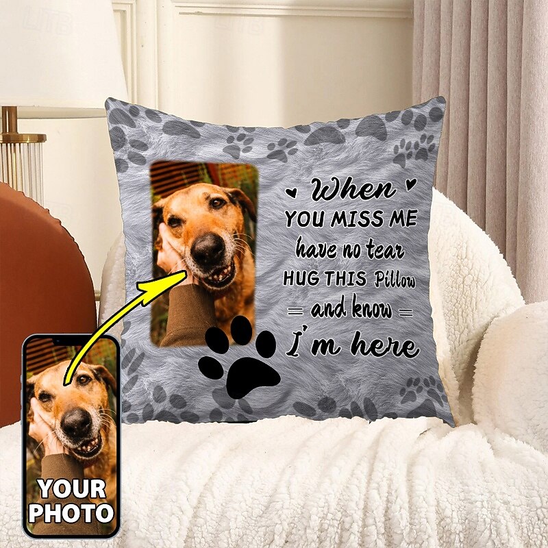 Custom Pet Photo Memorial Pillow Cover Cushion Cover Throw Pillow Sympathy Gift Personalized Memorial Gifts When You Miss Me - Main Image