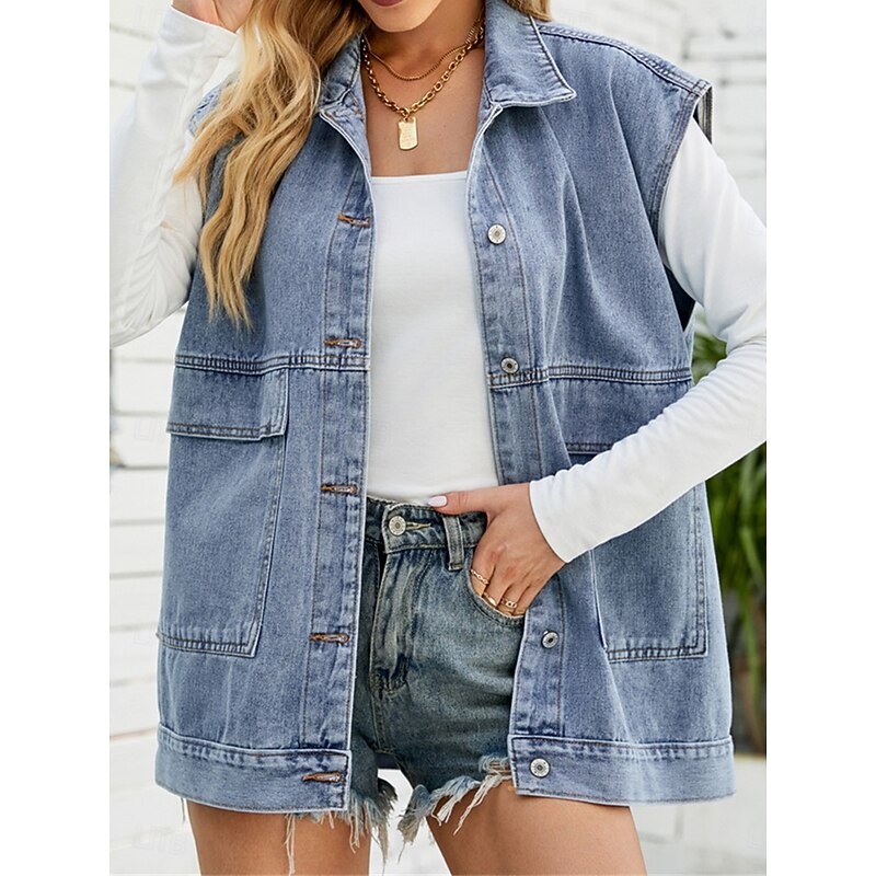 Women's Vest Outdoor Street Daily Wear Fall Winter Regular Coat Regular Fit Thermal Warm Breathable Stylish Casual Jacket Sleeveless Plain with Pockets Black Blue Khaki