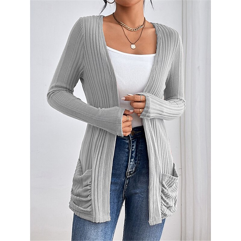 Women's Coat Outdoor Street Daily Wear Fall Winter Regular Coat Regular Fit Thermal Warm Breathable Stylish Casual Jacket Long Sleeve Plain with Pockets Black Pink Green4