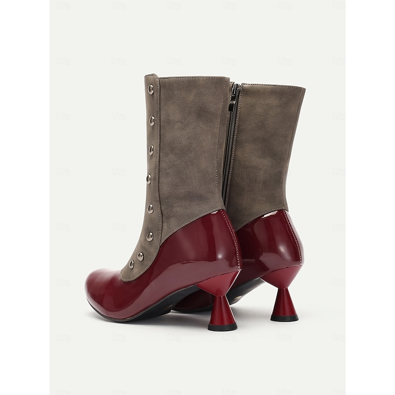 Women's Vintage Two-Tone Ankle Boots with Button Detailing and Low Heel – Retro Style Zipper Closure Boots for Fall and Winter Fashion4