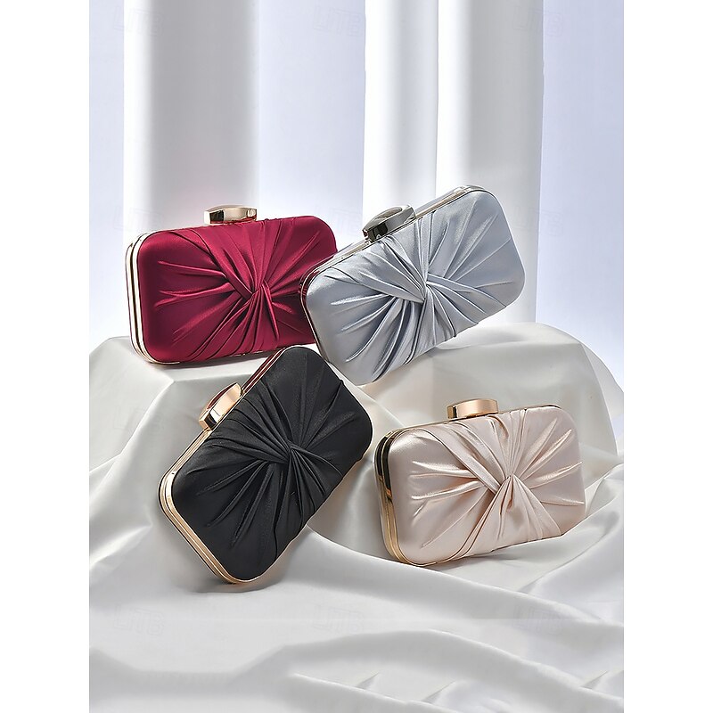 Elegant Satin Evening Clutch for Women – Glamorous Knot Design with Gold Frame, Perfect for Weddings, Parties, and Formal Events2