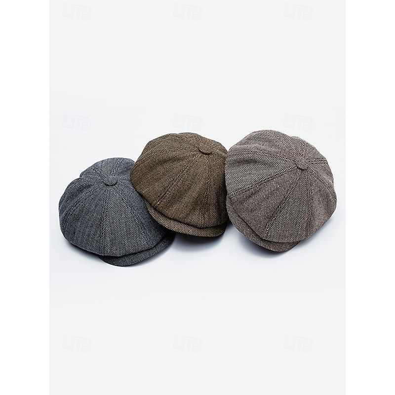 Men's Herringbone Newsboy Cap – Classic Vintage Style Tweed Flat Cap for Autumn and Winter4