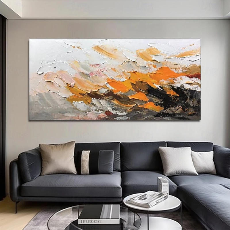 Abstract 3D texture oil painting hand painted orange pattle knife oil painting 3D texture oil painting white orange oil painting bedroom living room decor home gift chrismas gift painting3