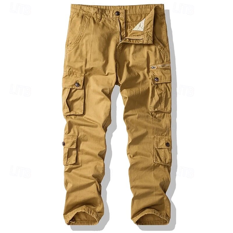 Men's Cargo Pants Trousers Buttons Multi Pocket Plain Wearable Outdoor Daily Camping & Hiking Fashion Classic ArmyGreen turmeric