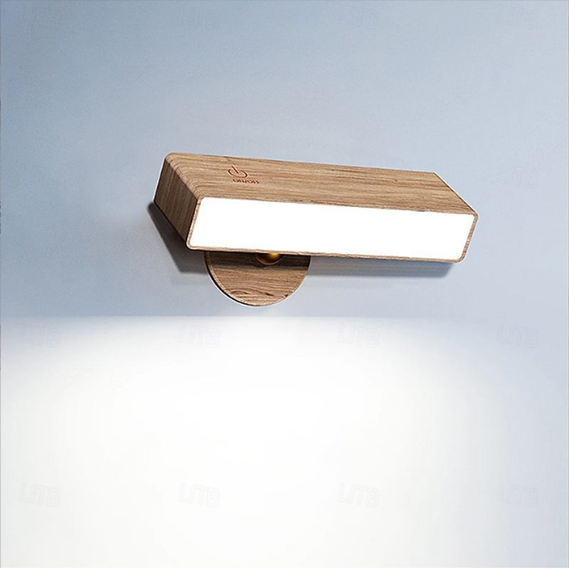 Nordic Wood Wall Lamp, 360° Rotating Dimmable Wall Sconce with Touchable Magnetic Cordless Mount for Bedroom & Reading