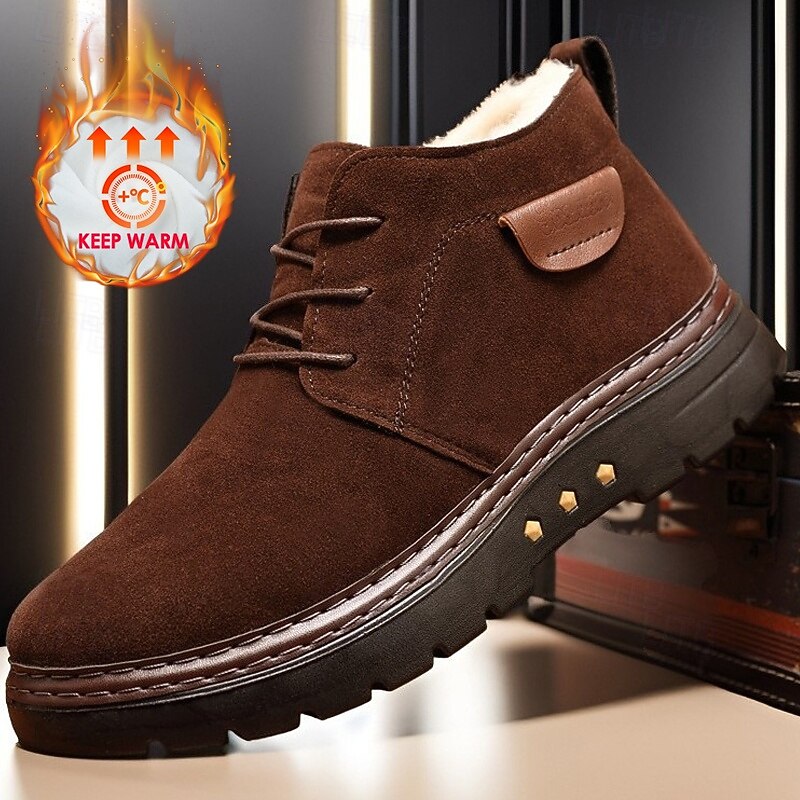 Men's Brown Faux Suede Ankle Boots with Warm Plush Lining and Non-Slip Sole - Ideal for Winter Outdoor Wear