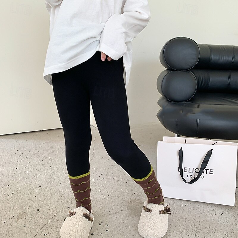 Kids Girls' Leggings Solid Color Daily School 4-12 Years Spring Black Pink Navy Blue2