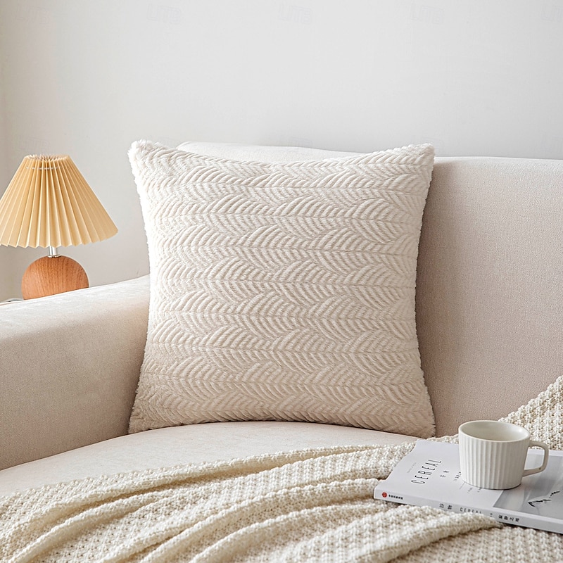 Decorative Toss Pillows Cover Soft Plush 1PC Beige Soft Square Cushion Case Pillowcase for Bedroom Livingroom Sofa Couch Chair2