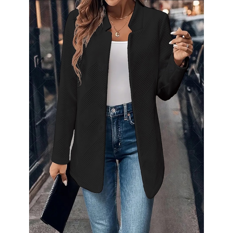 Women's Blazer Solid Color Comfortable Fashion Regular Fit Outerwear Long Sleeve Winter Black S3