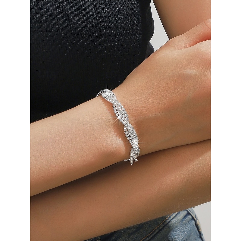 Women's Luxury Rhinestone Jewelry Set - Elegant Necklace, Bracelet, and Earrings for Weddings, Parties, and Formal Occasions2