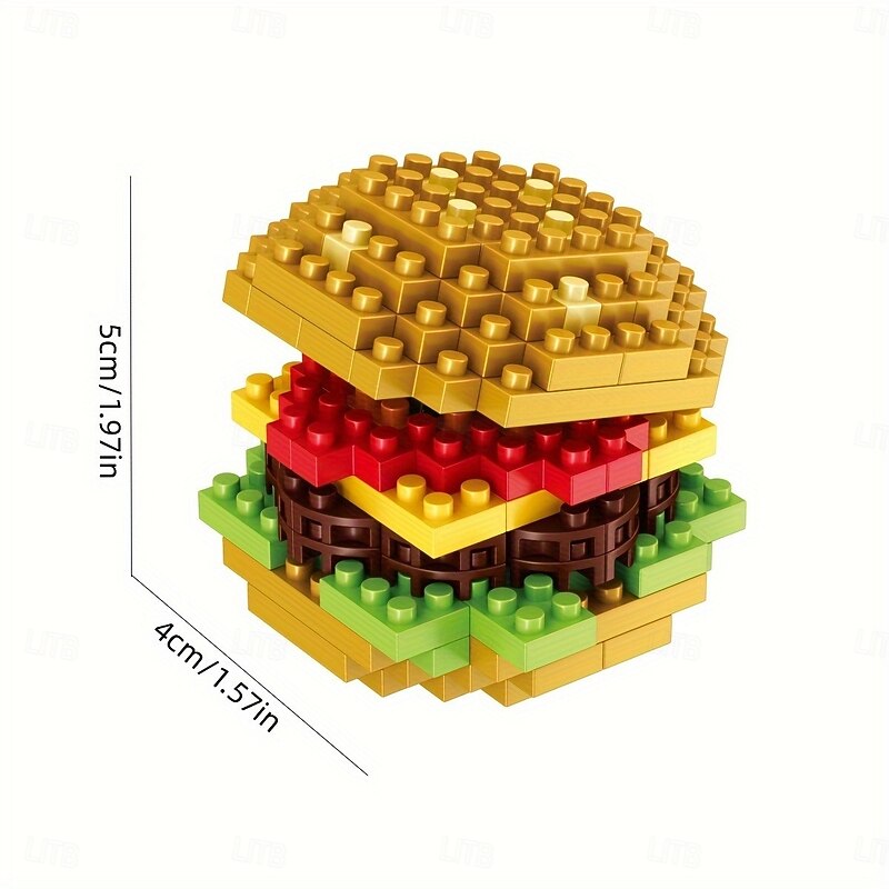 5pc Create Mini Food 3D Model Building Blocks - DIY Burger French Fries Hot Dog Pizza Puzzle Assembly Toy with Educational Festival Gifts for Christmas and Thanksgiving Day2