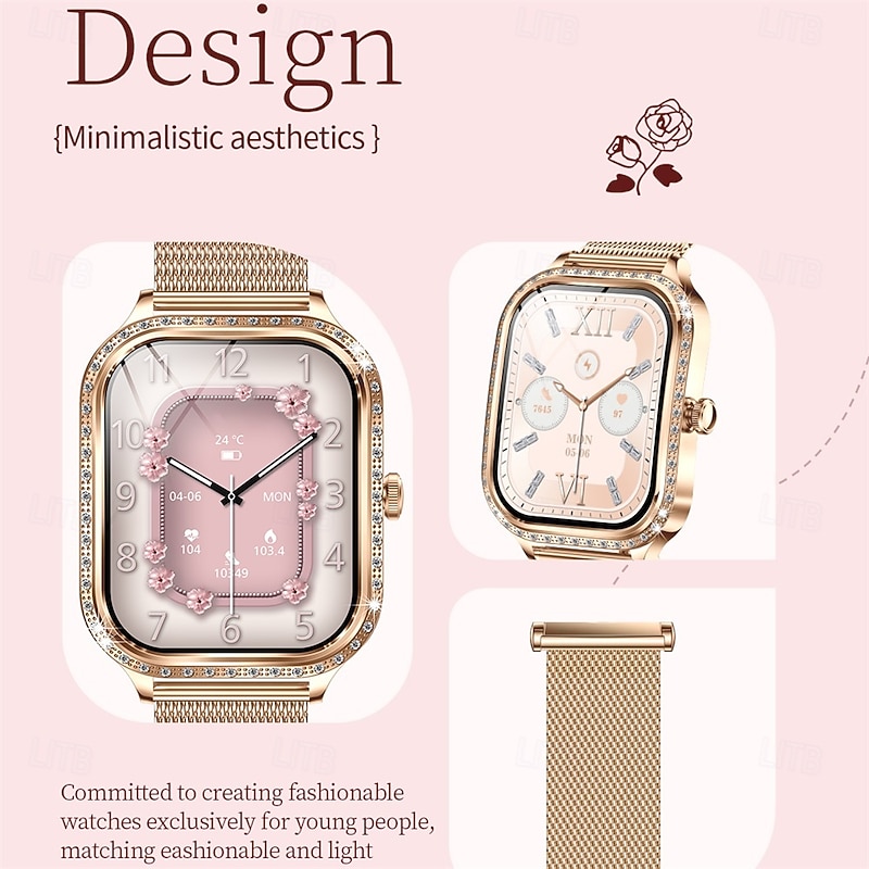 696 MK88 Smart Watch 1.75 inch Smart Band Fitness Bracelet Bluetooth Call Reminder Sleep Tracker Heart Rate Monitor Compatible with Android iOS Women Hands-Free Calls Message Reminder IPX-0 36mm4